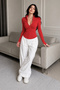 Rover Red Long-Sleeved Finger-Loop Zippered Pocket Stretch Soft Yoga Fitness Cardigan - 4