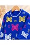 Girls' & Kids' Butterfly-Patterned Crew-Neck Stretch Knit Sweater - 6