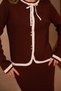 Women's Contrast-Piped Bow-Collar 2-Piece Knit Skirt Modest Set 3282 Brown - 2