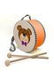 Children's Leather Drum with Bow-Tied Teddy Bear Print (Ages 1–5) - Orange