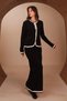Women's Contrast-Piped Boat Neck 2-Piece Knit Skirt Modest Set 3282 Black - 7