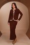 Women's Contrast-Piped Bow-Collar 2-Piece Knit Skirt Modest Set 3282 Brown - 7