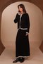 Women's Contrast-Piped Boat Neck 2-Piece Knit Skirt Modest Set 3282 Black - 5