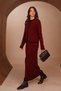 Women's Contrast-Piped Boat Neck 2-Piece Knit Skirt Modest Set 3282 Burgundy - 7