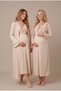 Women's Beige Double-Breasted Wrap Neckline Long-Sleeve Nursing-Friendly Robe and Nightgown Set for New Mothers and Pregnant Women - 3