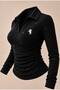 Long-Sleeve Blouse with Embroidered Details, Glittery Embroidery, and Ruched Details - 3