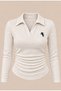 Long-Sleeve Blouse with Embroidered Details, Glittery Embroidery, and Ruched Details