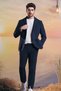 Navy Blue Slim Fit Mono Collar Suit - 4