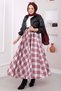 Plaid Pattern Flared Skirt, Burgundy - 3