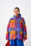 Women's Checkered Pattern Mock Neck Zipper-Front Plush Jacket, Blue