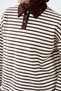 Women's Shirt Collar, Half-Buttoned, Striped Sweatshirt, Brown - 5