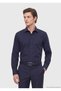 Navy Blue Plain Regular Fit Long Woven Classic Cotton Blend Shirt - 5