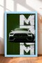 White German Sports Car on a Green Background—Framed Art Print, Car Poster, Garage or Office Wall Decor OTO194