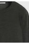 Khaki Crew Neck Plain Knit Wool Blend Sweater - 8