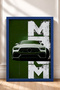White German Sports Car on a Green Background—Framed Art Print, Car Poster, Garage or Office Wall Decor OTO194 - 3