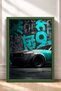 Turquoise Graphite-Accented Wide-Body Muscle Car Framed Art Print Car Poster Wall Decor OTO193 - 3