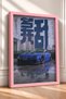 Framed Painting of a Blue Japanese Drift Car in a Wet Attic—Car Poster, Wall Decor OTO183 - 2