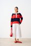 Women's Two-Tone Half-Buttoned Knit Tunic, Red - 3