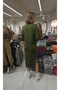 Round-Neck, Long-Sleeved, Braided-Side, Side Slit, Soft-Textured Midi Length Knit Dress - 2