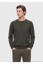 Khaki Crew Neck Plain Knit Wool Blend Sweater - 5