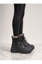 -Ewolira Women's Black Platform Sole High-Heeled Zip-Up Boots with Quilted Front - 8