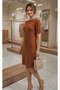 Crew Neck, Short-Sleeved, Solid Color, Soft-Textured Basic Short Knit Dress - 4