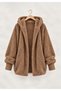 Women's Brown Hooded Plush Jacket with Ribbed Sleeve Detail—Oversized Winter Coat - 3