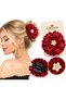 10 cm Large Satin-Layered Floral Clasp Buckled Hair Clip for Women, Decorated with Pearl Crystal Stones, Burgundy Red - 2