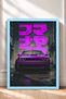 Framed Painting of a Purple Sports Car on a Rainy Side Street—Car Poster for Garage or Office Wall Decor OTO185 - 3