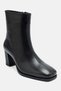 POURE Black Leather Women's Chunky-Heeled Boots with Thick Heel - 6