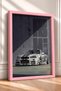 White Japanese Race Car with Purple Graphics—Framed Art Print, Car Poster, Garage or Office Wall Decor OTO186 - 2