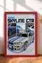 Silver Japanese Sports Car with Blue Stripes, Framed Art Print, Car Poster, Garage or Office Wall Decor OTO034
