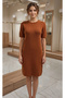Crew Neck, Short-Sleeved, Solid Color, Soft-Textured Basic Short Knit Dress - 3