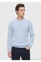 Light Blue Crew Neck Corded Fabric Wool Blend Knit Sweater - 4