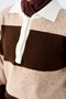 Women's Two-Tone Half-Buttoned Knit Tunic, Brown - 5
