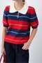 Women's Polo Collar Striped Short-Sleeve Soft-Textured Knit Sweater - 6