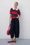 Women's Polo Collar Striped Short-Sleeve Soft-Textured Knit Sweater - 7