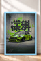 Pistachio Green Modified Hatchback Framed Art Print Car Poster for Garage or Office Wall Decor OTO195 - 3