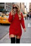 Women's long sleeve crew neck side tie-up cropped knit dress - 2