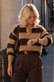 Women's Polo Collar Camel-Brown Striped Soft-Textured Sweater - 3