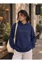 Navy Blue Oversized Hooded Sweatshirt, 100% Cotton