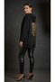 Women's Black Long Hooded Zip Detail Tunic with Sequin Details - 4