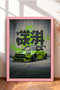Pistachio Green Modified Hatchback Framed Art Print Car Poster for Garage or Office Wall Decor OTO195