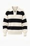 Women's polo collar ecru and black striped soft-textured sweater - 4