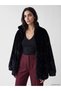Women's Fur-Trimmed Mock Neck Ruched Coat (W6)