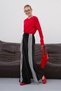 Women's Velvet Black and White Striped Detail Palazzo Pants with Drawstring Waist and Wide-Leg Fit - 8