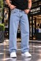 Men's Baggy High Denim Jean Snow Wash Pants - 6
