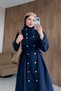 Gökşin Buttoned Trench Coat, Navy Blue - 2