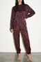 Burgundy-Patterned Loose-Fit Shirt and Elasticated Hem Pants Set - 3