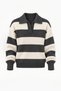 Women's Polo Collar Anthracite and Ecru Striped Soft-Textured Sweater - 4
